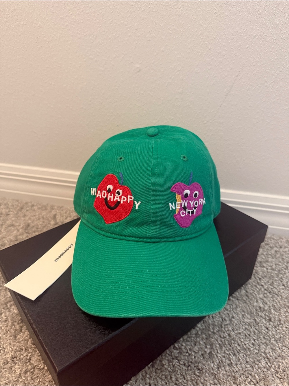 Madhappy NYC Exclusive Apple Bright Green Heart Patch Baseball Hat